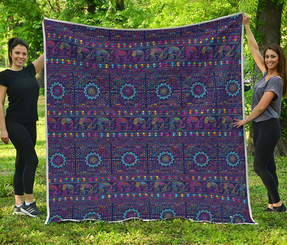Colorful Indian Elephant Pattern Print Quilt