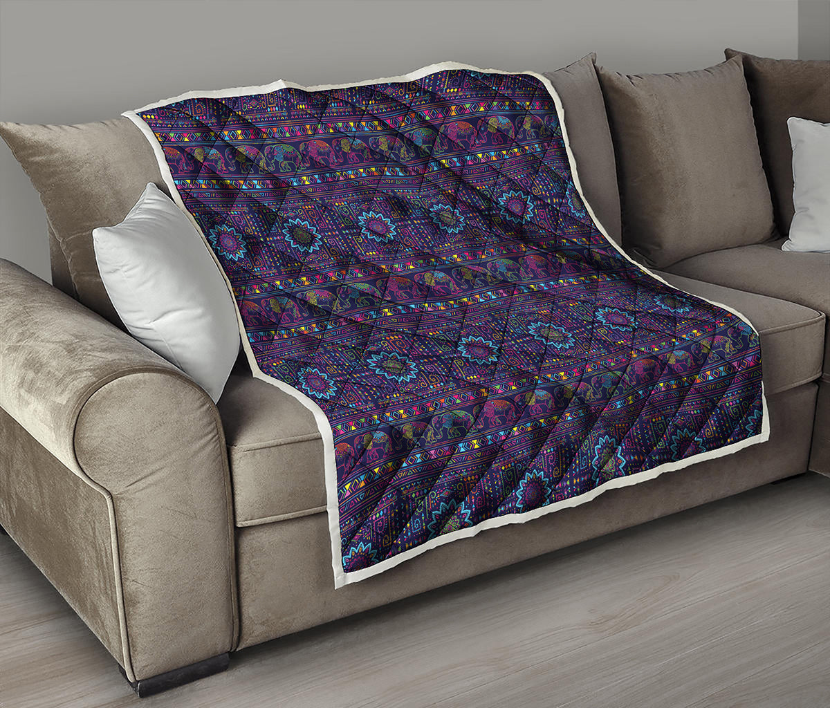 Colorful Indian Elephant Pattern Print Quilt