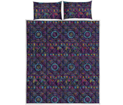 Colorful Indian Elephant Pattern Print Quilt Bed Set