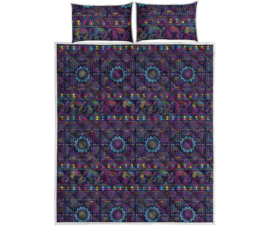 Colorful Indian Elephant Pattern Print Quilt Bed Set