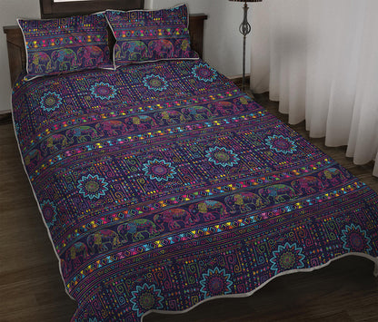 Colorful Indian Elephant Pattern Print Quilt Bed Set