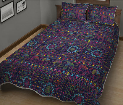 Colorful Indian Elephant Pattern Print Quilt Bed Set