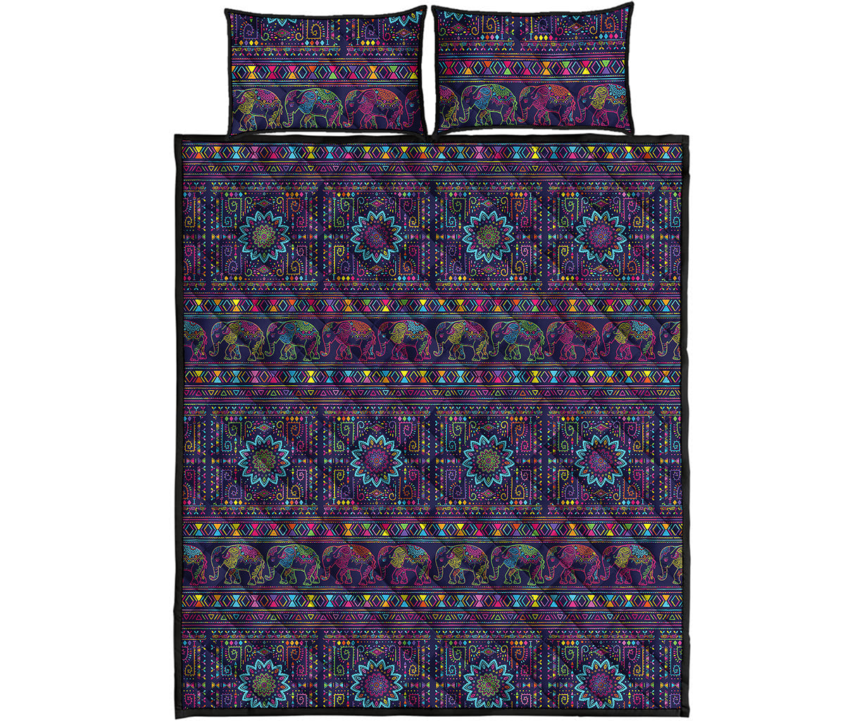 Colorful Indian Elephant Pattern Print Quilt Bed Set
