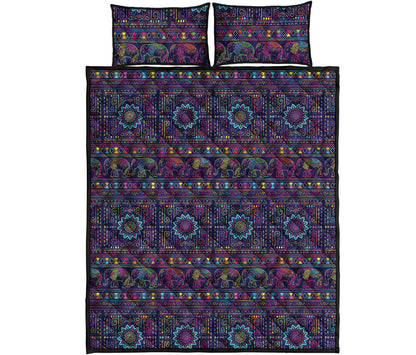 Colorful Indian Elephant Pattern Print Quilt Bed Set