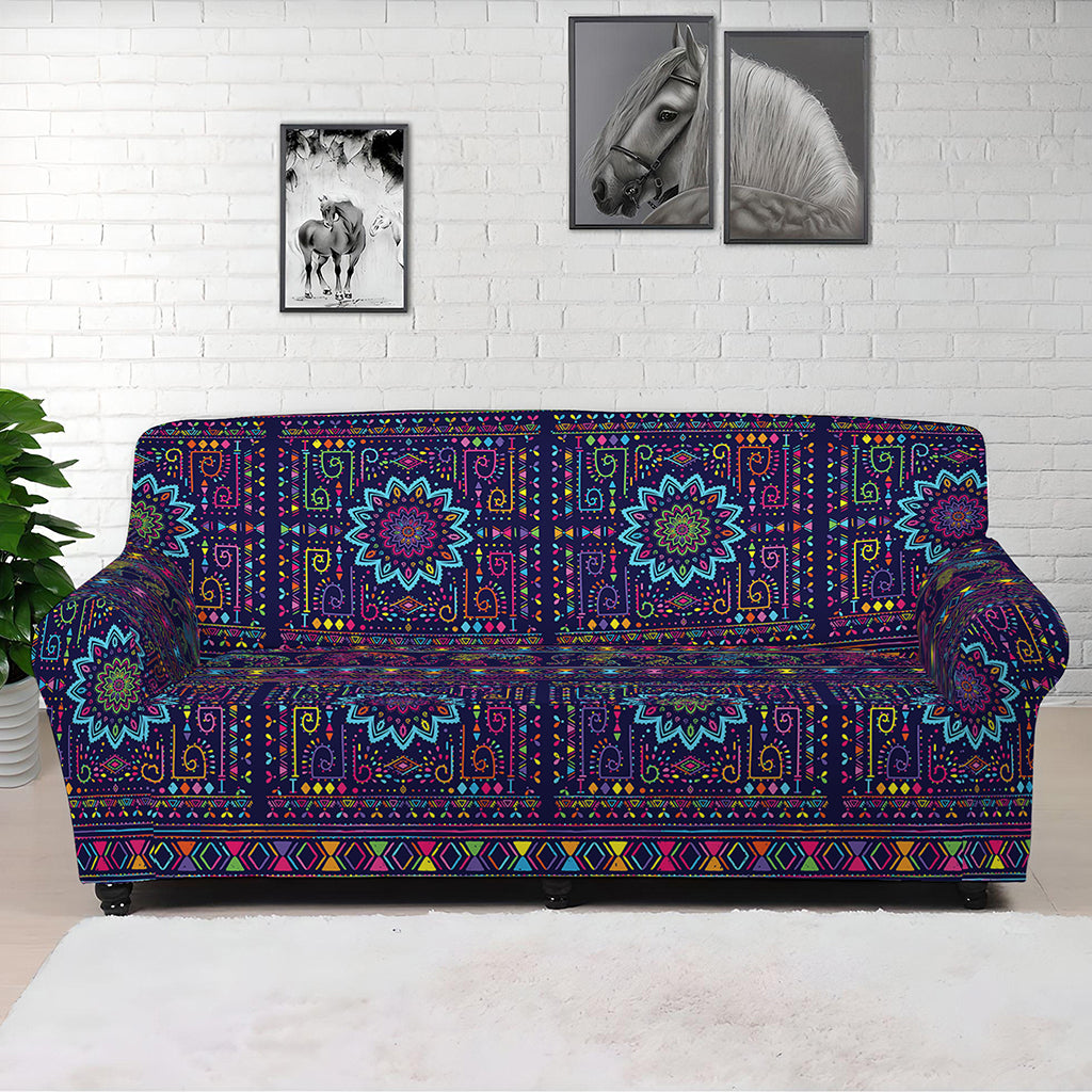 Colorful Indian Elephant Pattern Print Sofa Cover