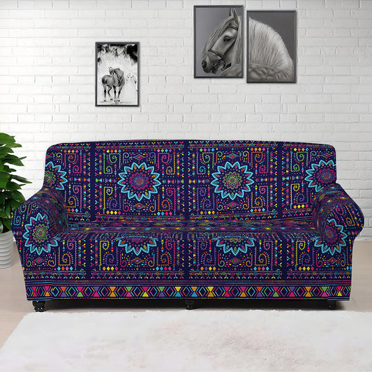 Colorful Indian Elephant Pattern Print Sofa Cover