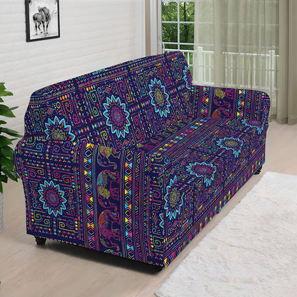 Colorful Indian Elephant Pattern Print Sofa Cover