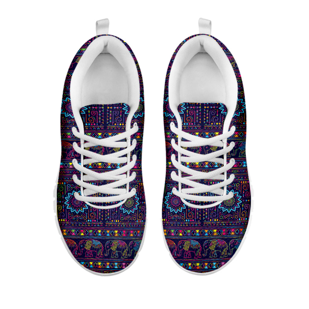 Colorful Indian Elephant Pattern Print White Sneakers