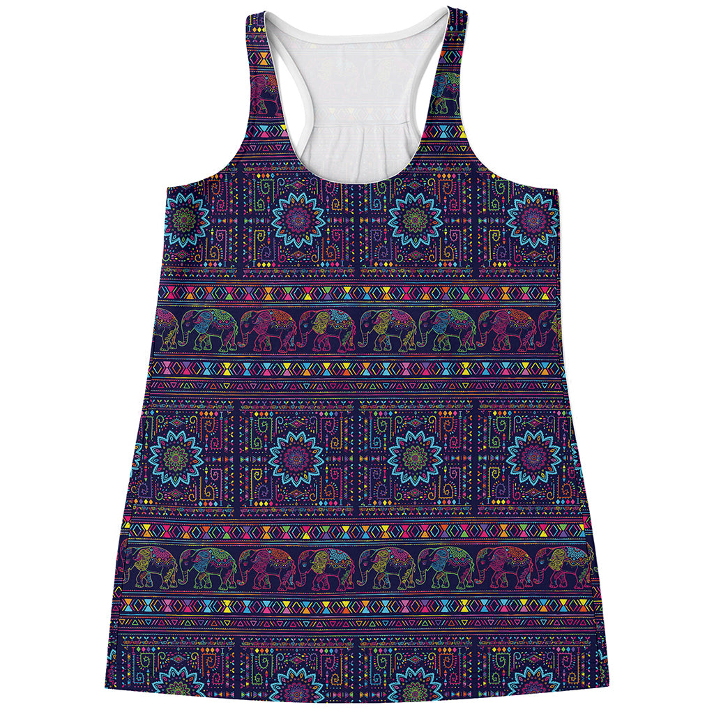 Colorful Indian Elephant Pattern Print Women's Racerback Tank Top