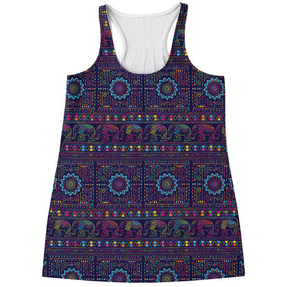 Colorful Indian Elephant Pattern Print Women's Racerback Tank Top