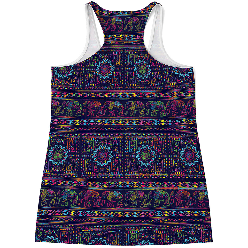 Colorful Indian Elephant Pattern Print Women's Racerback Tank Top