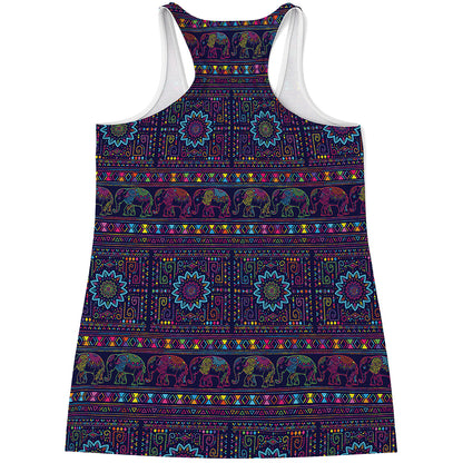Colorful Indian Elephant Pattern Print Women's Racerback Tank Top