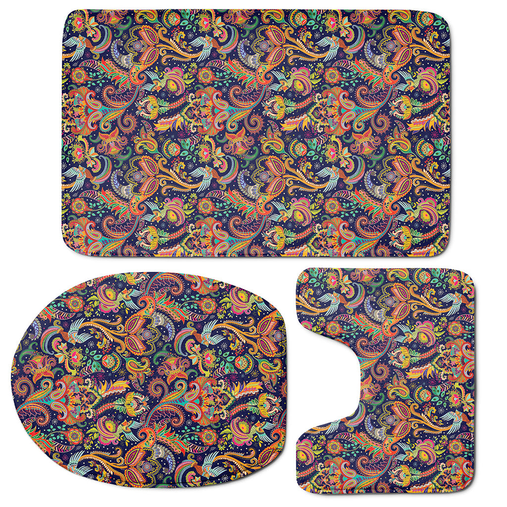 Colorful Indian Paisley Pattern Print 3 Piece Bath Mat Set