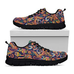 Colorful Indian Paisley Pattern Print Black Sneakers