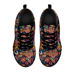 Colorful Indian Paisley Pattern Print Black Sneakers