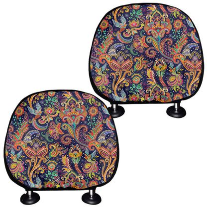 Colorful Indian Paisley Pattern Print Car Headrest Covers