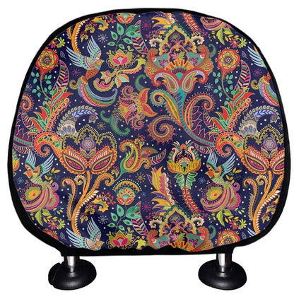 Colorful Indian Paisley Pattern Print Car Headrest Covers