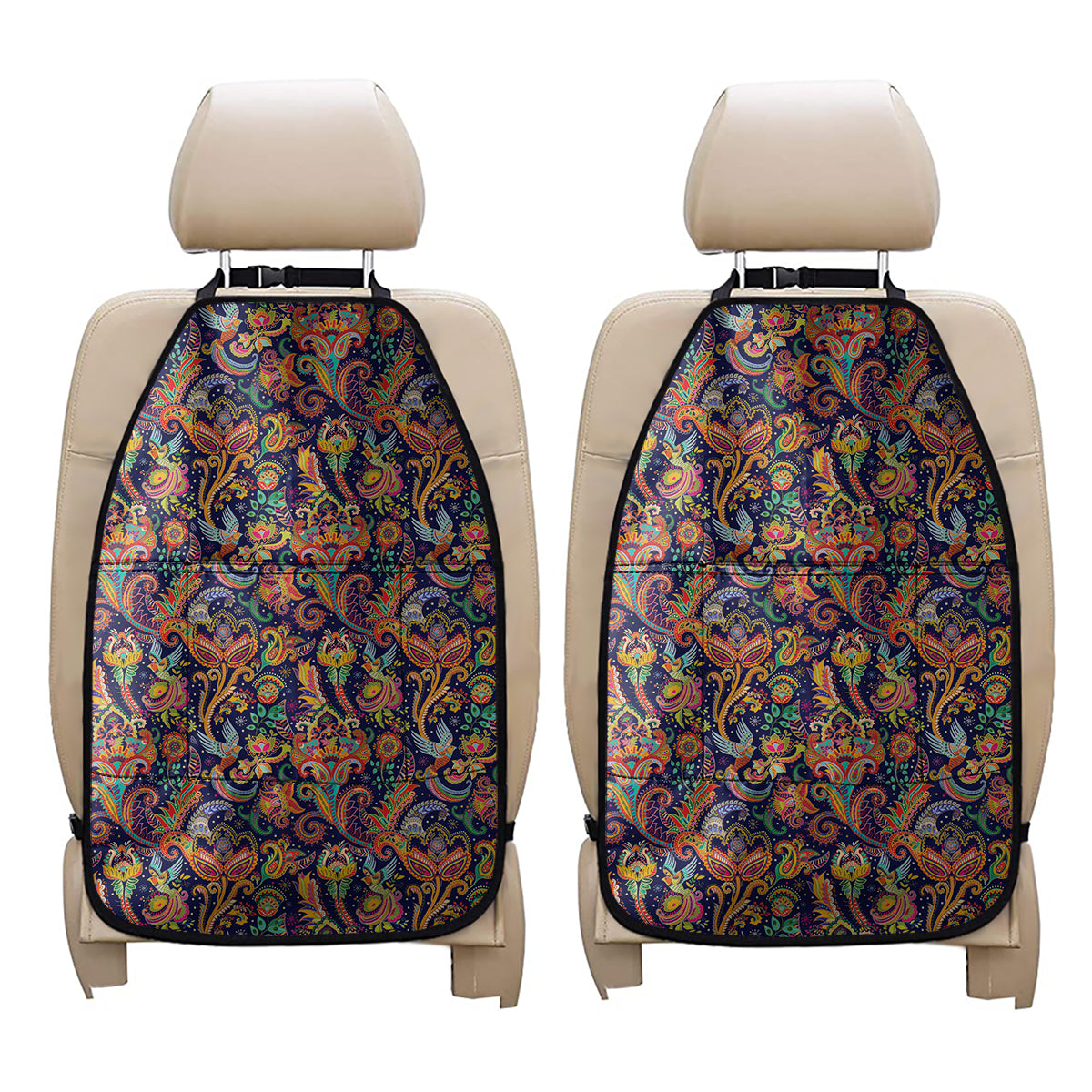Colorful Indian Paisley Pattern Print Car Seat Organizers