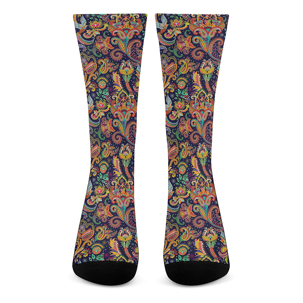 Colorful Indian Paisley Pattern Print Crew Socks