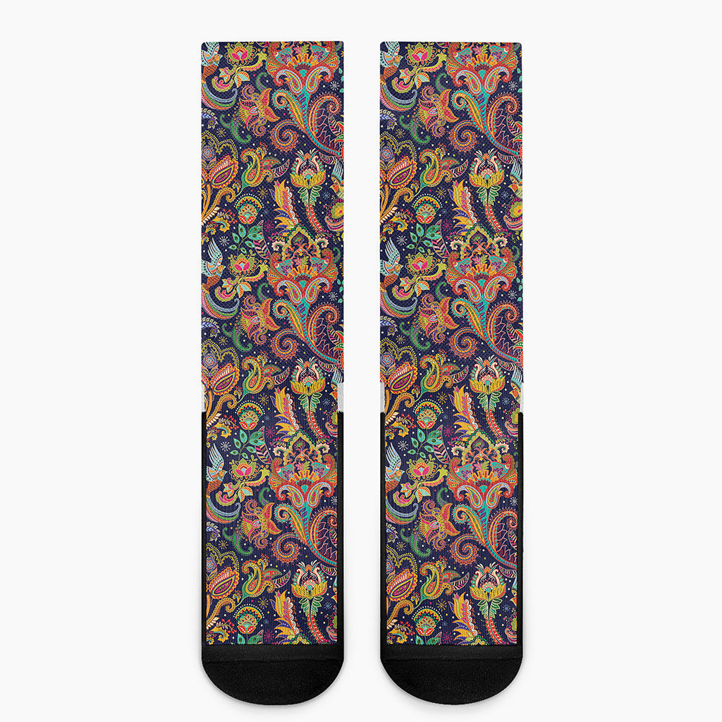 Colorful Indian Paisley Pattern Print Crew Socks
