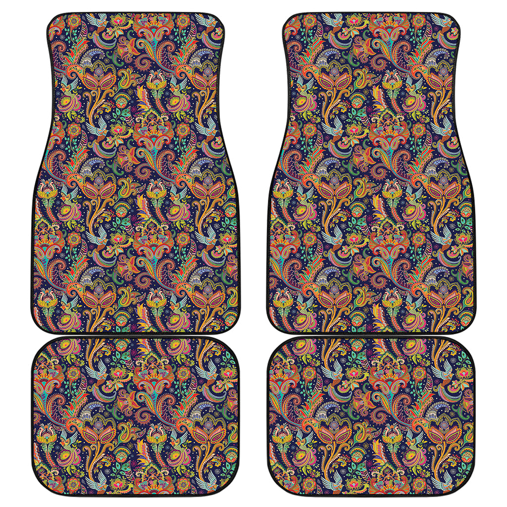 Colorful Indian Paisley Pattern Print Front and Back Car Floor Mats