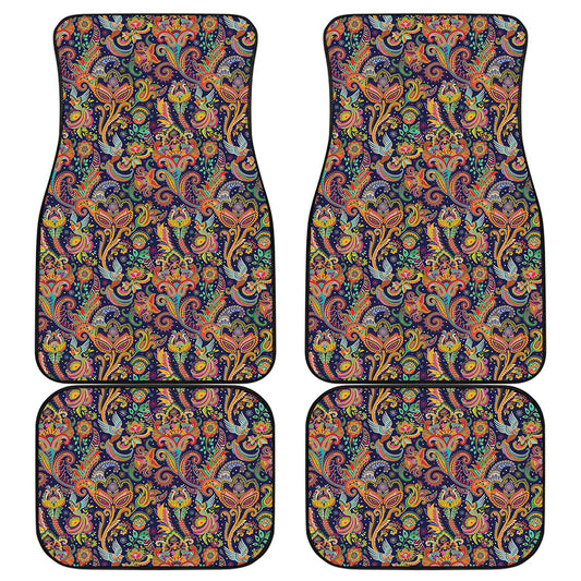 Colorful Indian Paisley Pattern Print Front and Back Car Floor Mats