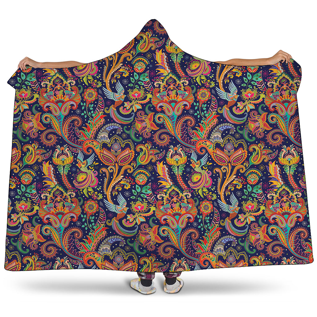 Colorful Indian Paisley Pattern Print Hooded Blanket