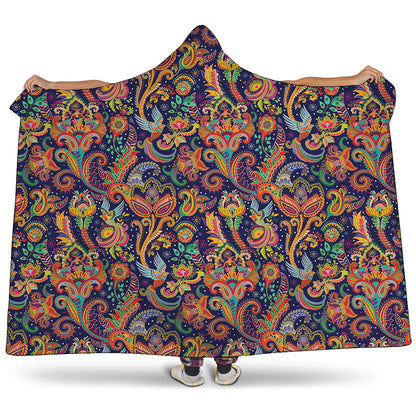Colorful Indian Paisley Pattern Print Hooded Blanket