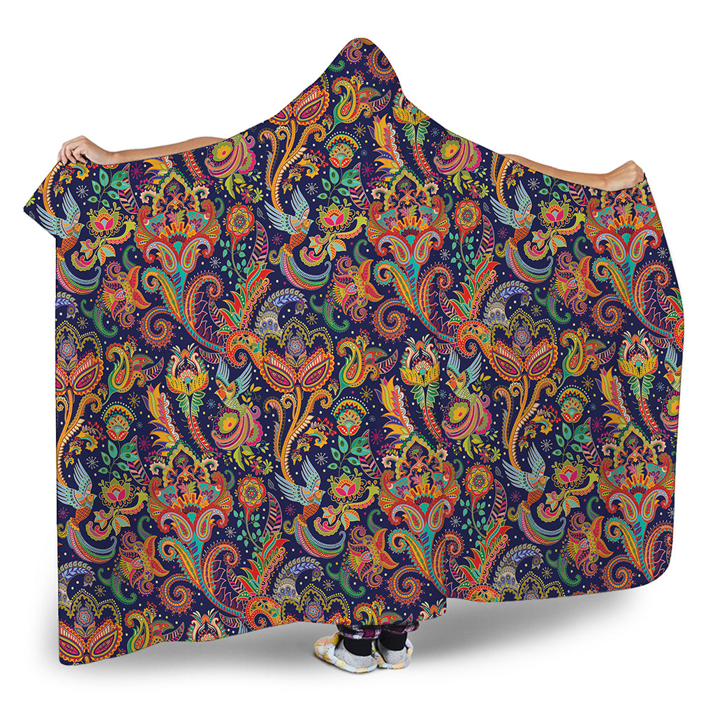 Colorful Indian Paisley Pattern Print Hooded Blanket