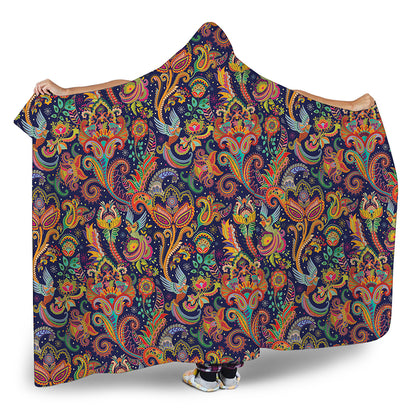 Colorful Indian Paisley Pattern Print Hooded Blanket