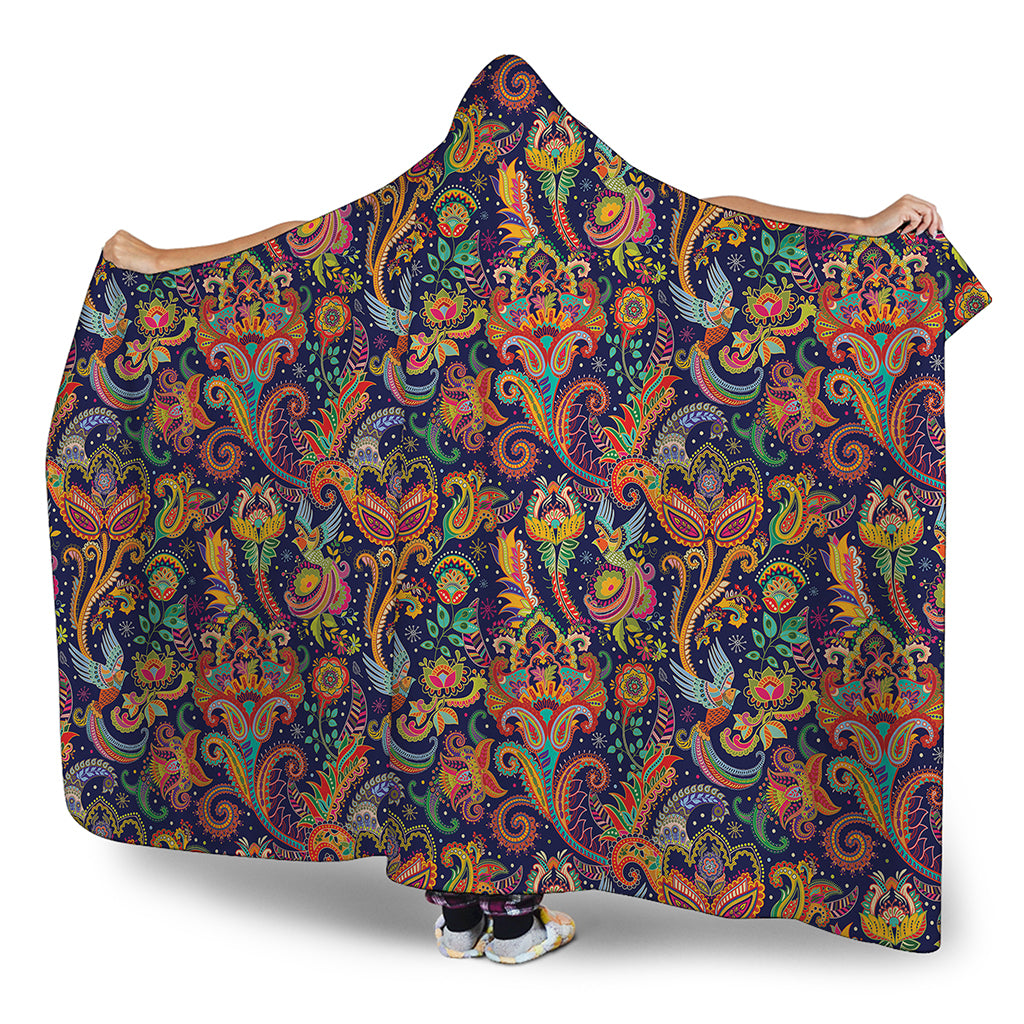 Colorful Indian Paisley Pattern Print Hooded Blanket