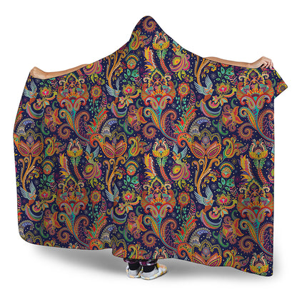 Colorful Indian Paisley Pattern Print Hooded Blanket