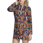 Colorful Indian Paisley Pattern Print Hoodie Dress
