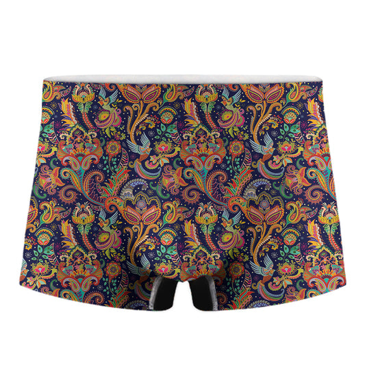 Colorful Indian Paisley Pattern Print Men's Boxer Briefs