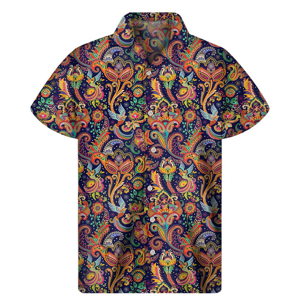 Colorful Indian Paisley Pattern Print Men's Short Sleeve Shirt