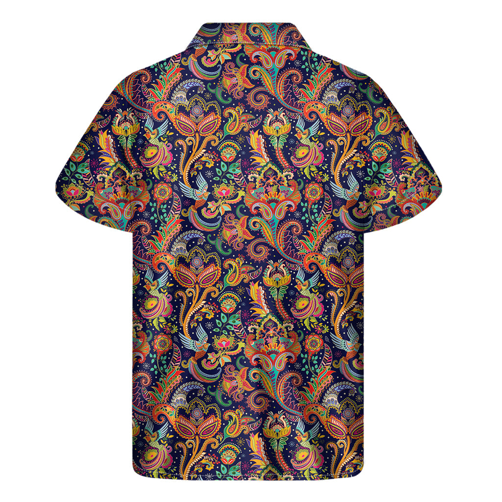 Colorful Indian Paisley Pattern Print Men's Short Sleeve Shirt