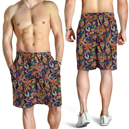 Colorful Indian Paisley Pattern Print Men's Shorts