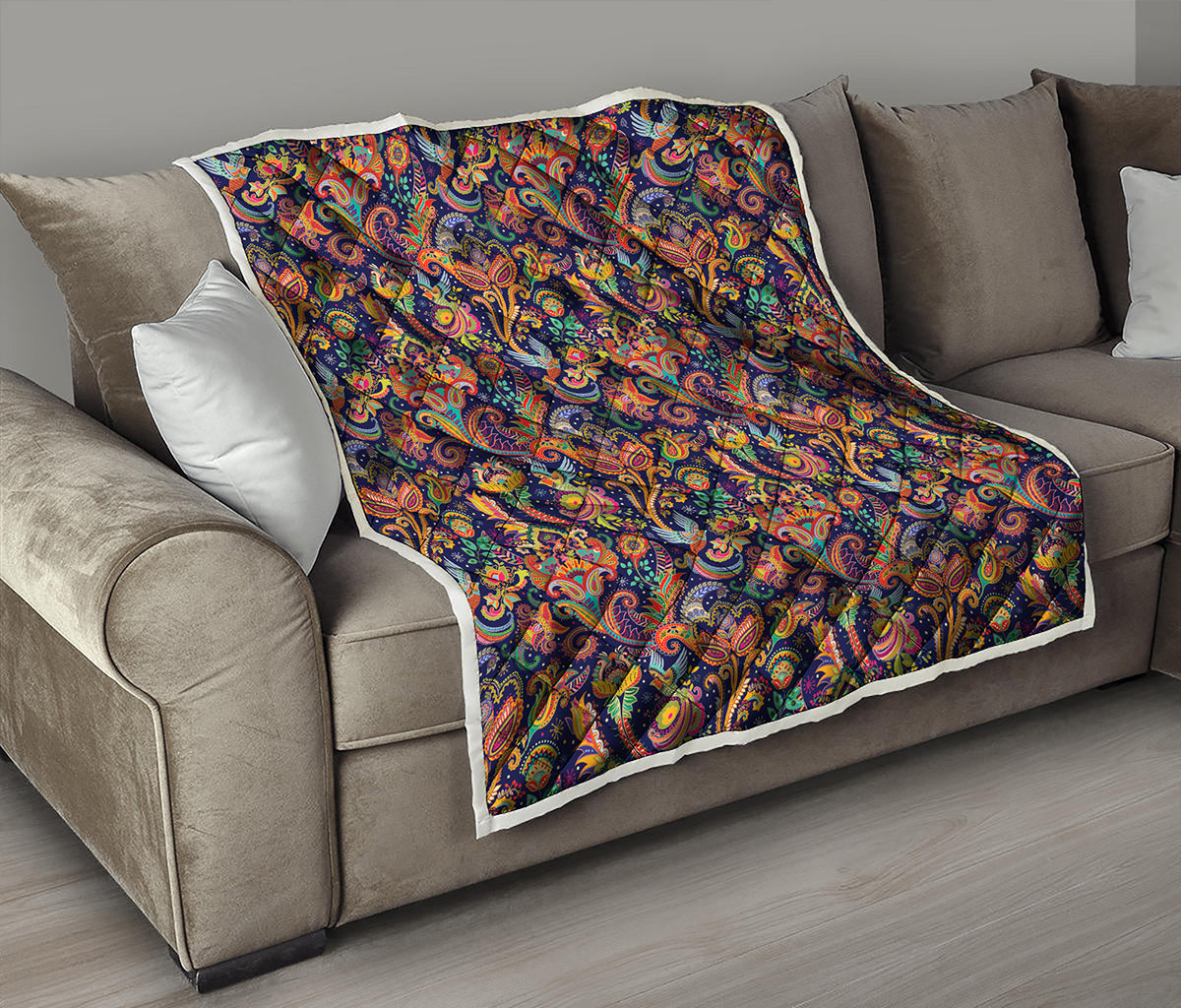 Colorful Indian Paisley Pattern Print Quilt