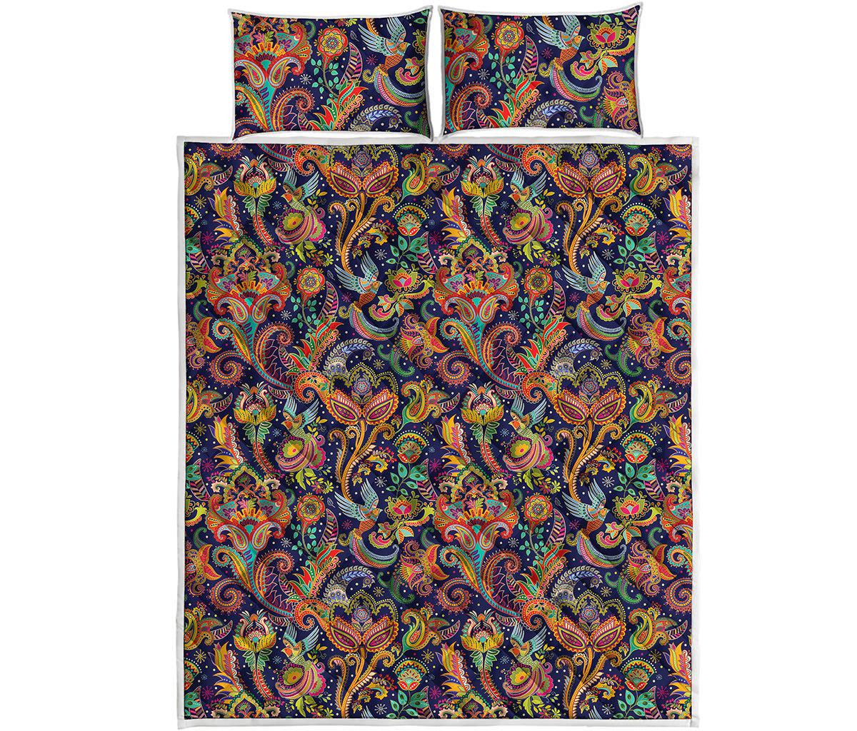 Colorful Indian Paisley Pattern Print Quilt Bed Set