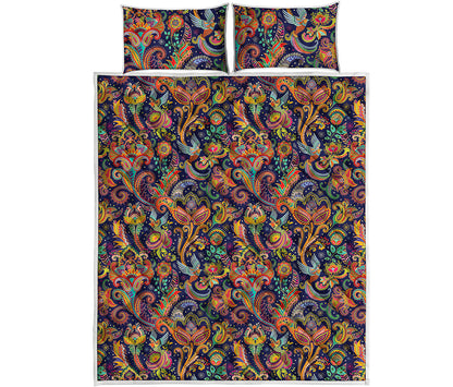 Colorful Indian Paisley Pattern Print Quilt Bed Set