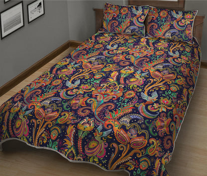 Colorful Indian Paisley Pattern Print Quilt Bed Set