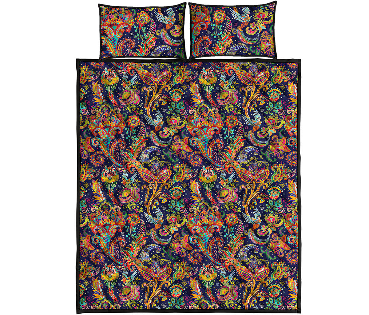 Colorful Indian Paisley Pattern Print Quilt Bed Set