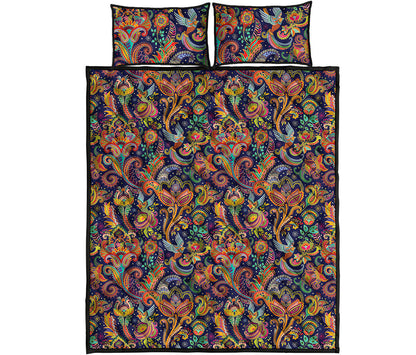 Colorful Indian Paisley Pattern Print Quilt Bed Set