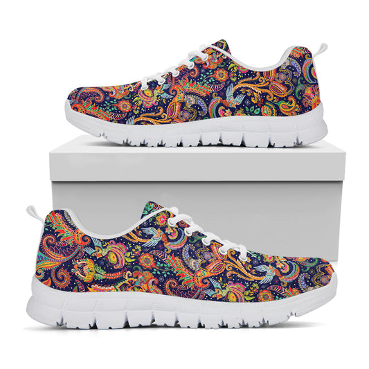 Colorful Indian Paisley Pattern Print White Sneakers