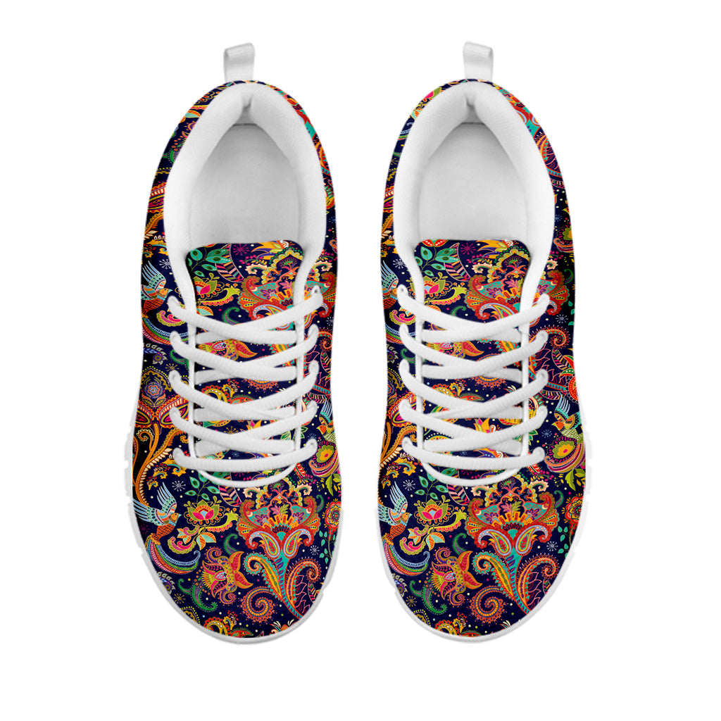 Colorful Indian Paisley Pattern Print White Sneakers