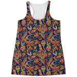 Colorful Indian Paisley Pattern Print Women's Racerback Tank Top