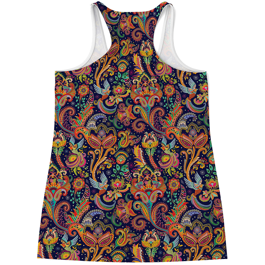 Colorful Indian Paisley Pattern Print Women's Racerback Tank Top