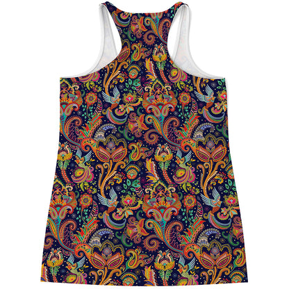Colorful Indian Paisley Pattern Print Women's Racerback Tank Top