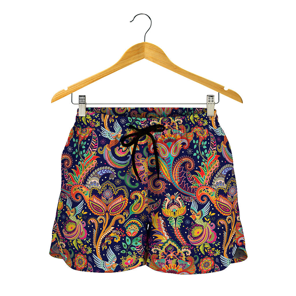 Colorful Indian Paisley Pattern Print Women's Shorts