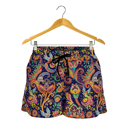 Colorful Indian Paisley Pattern Print Women's Shorts